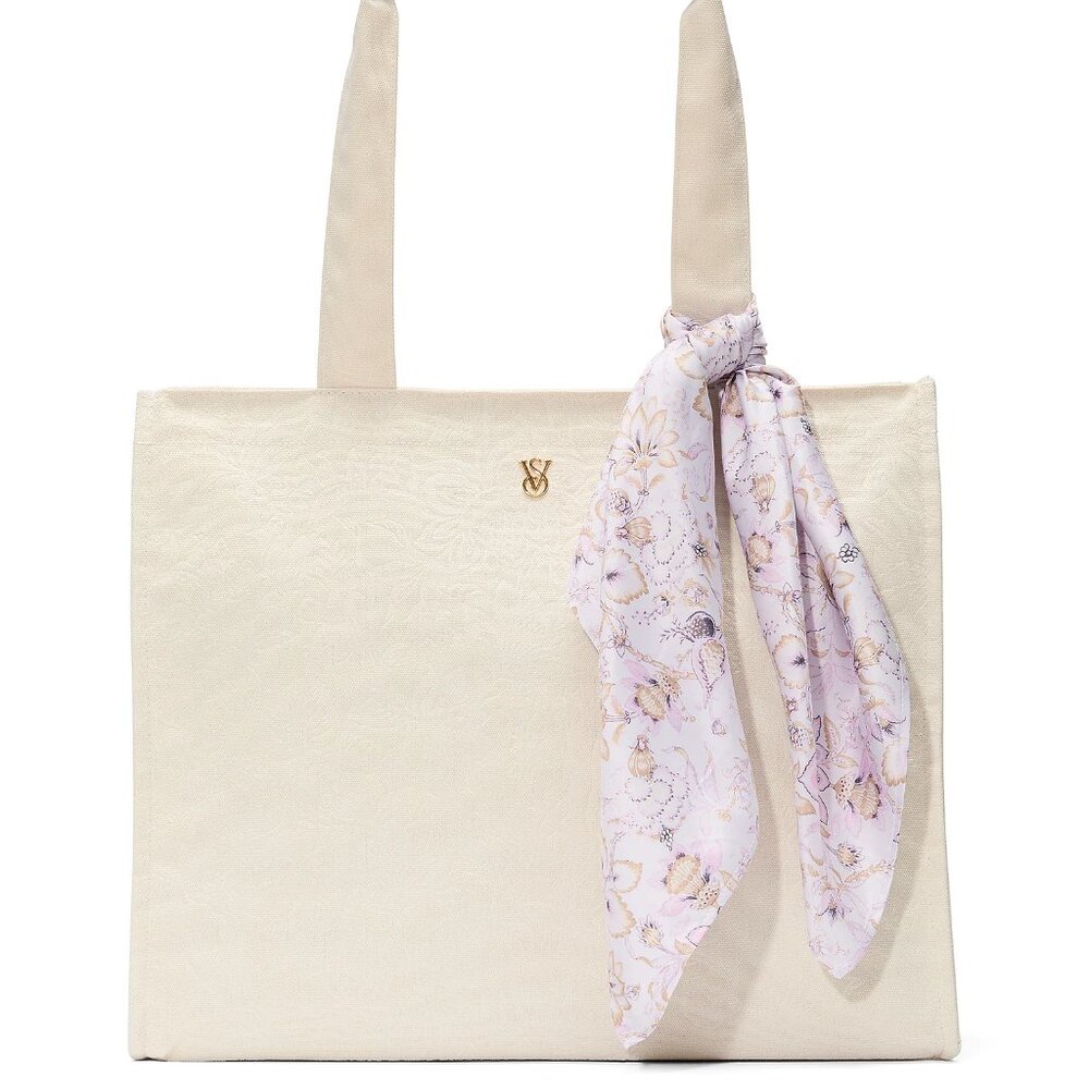 NWT Victoria's Secret Floral-Embossed Tote Bag w/ Lavender Floral Scarf
